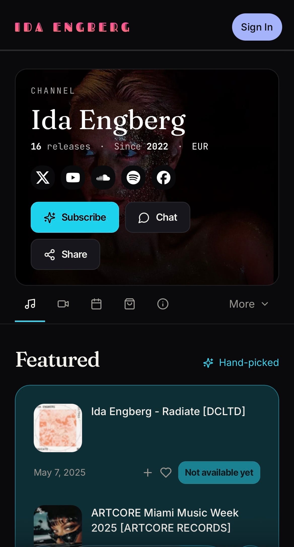 Ida Engberg mobile channel UI
